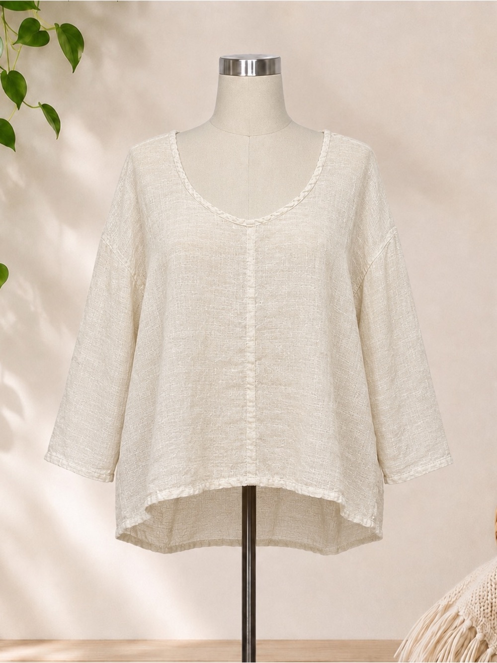Flax 100% Linen Natural Cream Lightweight High-Low Top-Small-NWOT